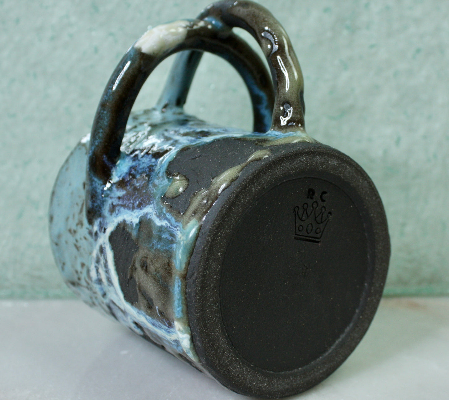 Drippy Blue Rico-Handle Mug