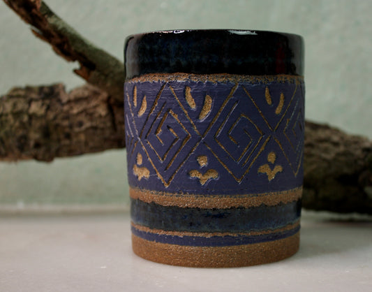 Blue Sgraffito Tumbler Cup