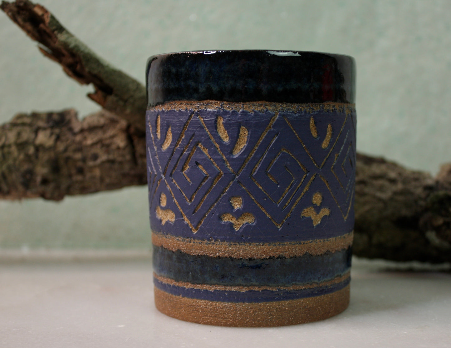 Blue Sgraffito Tumbler Cup