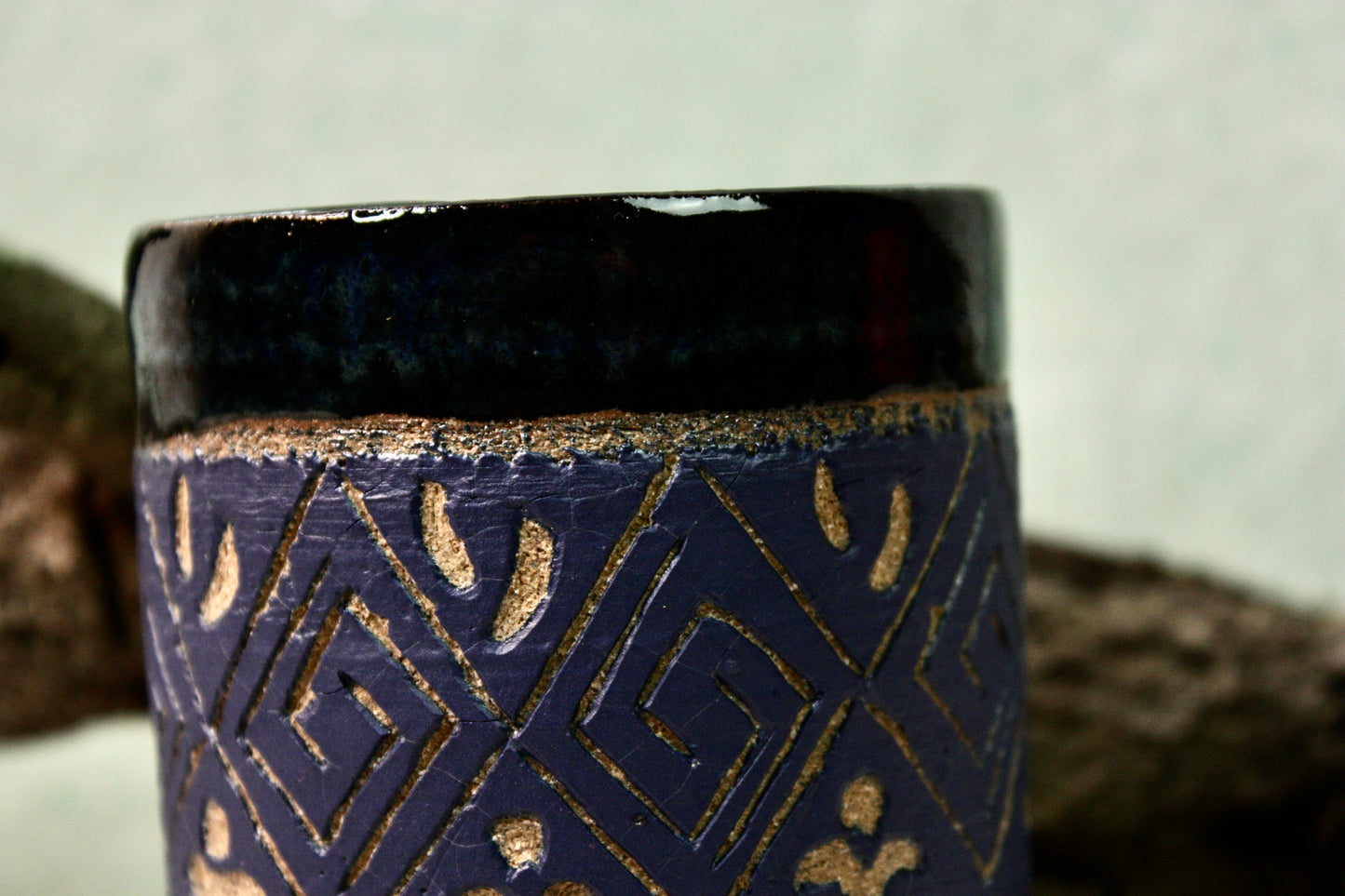 Blue Sgraffito Tumbler Cup