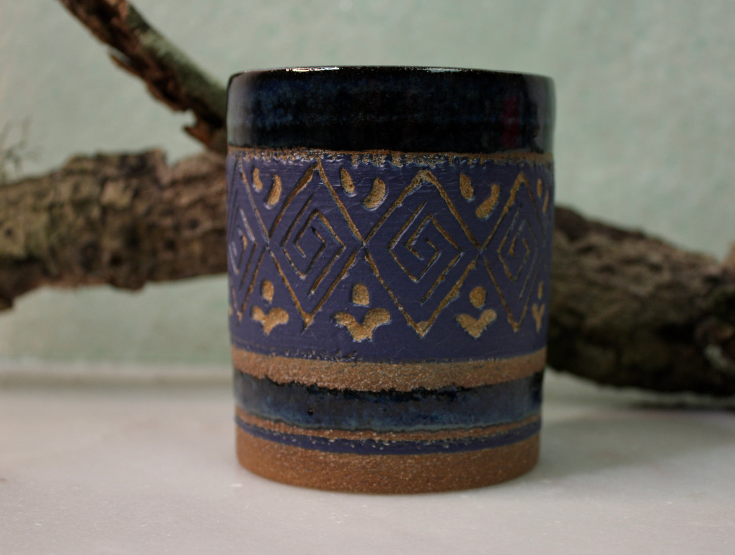 Blue Sgraffito Tumbler Cup