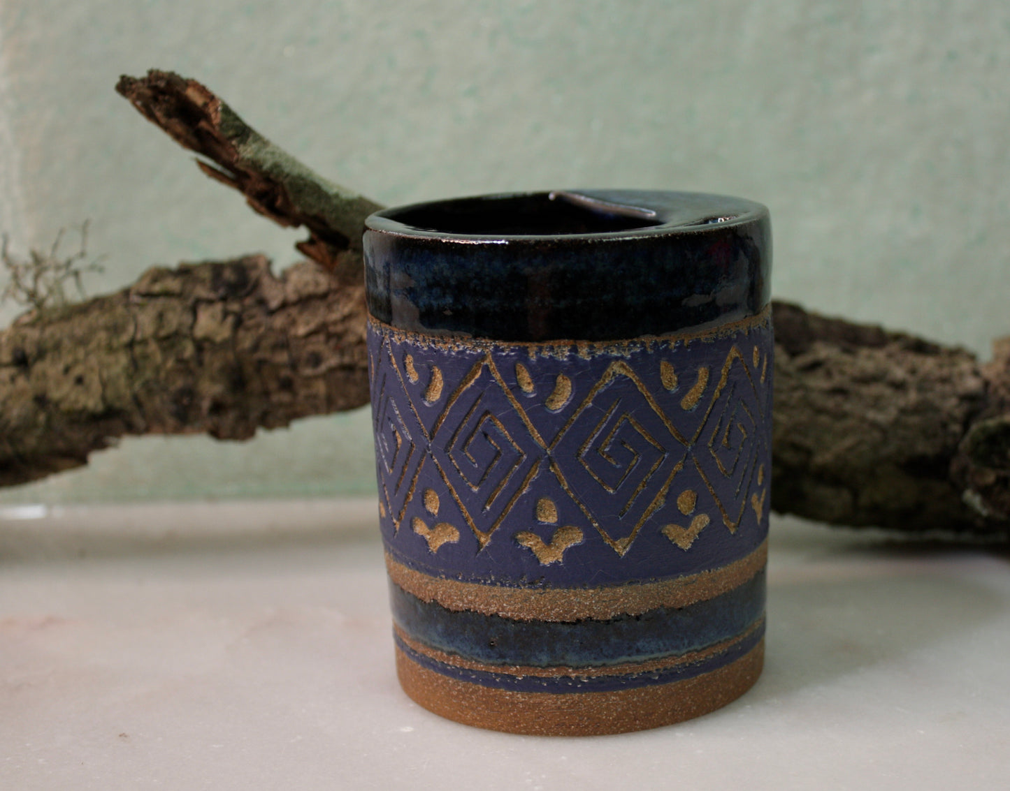Blue Sgraffito Tumbler Cup