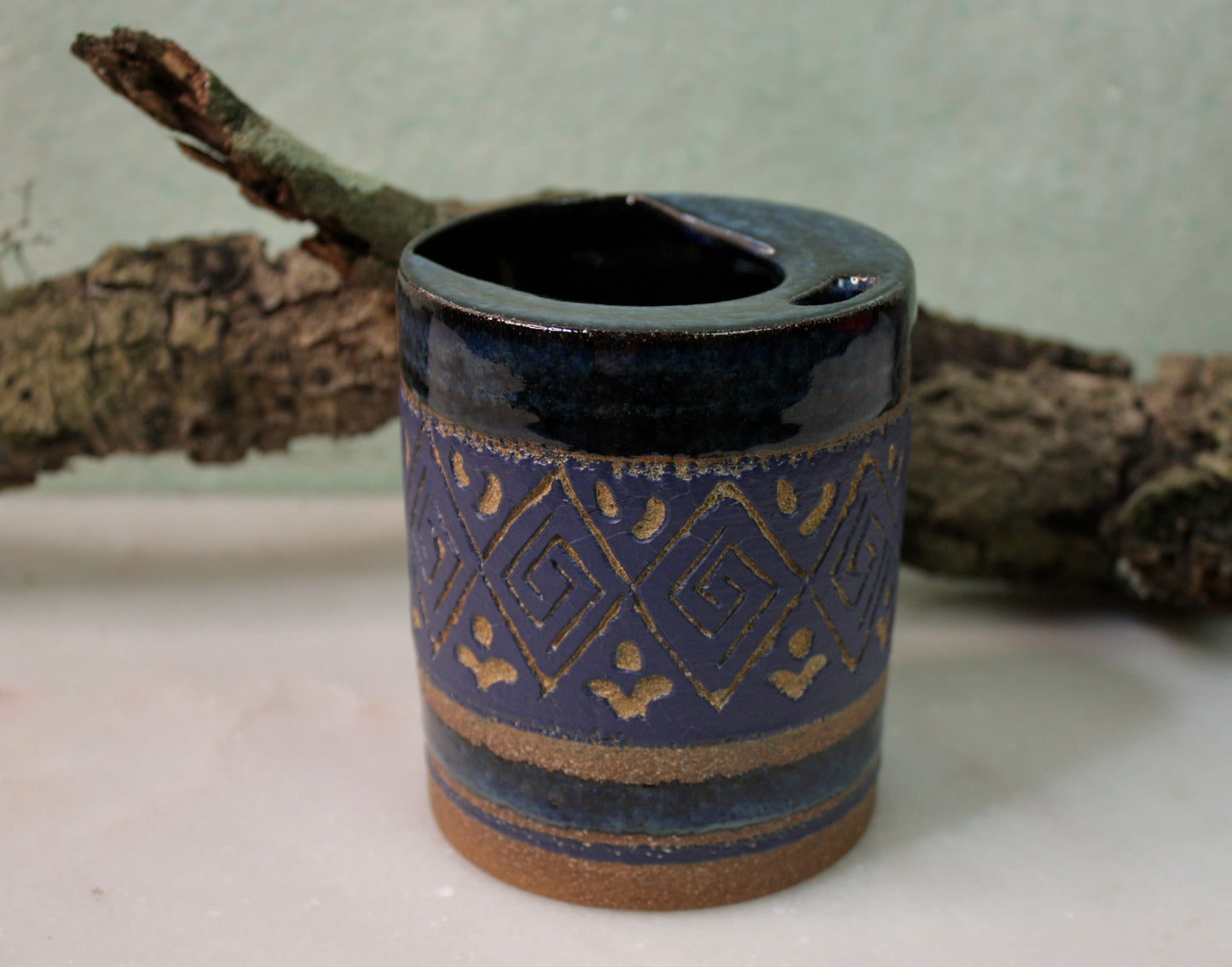 Blue Sgraffito Tumbler Cup