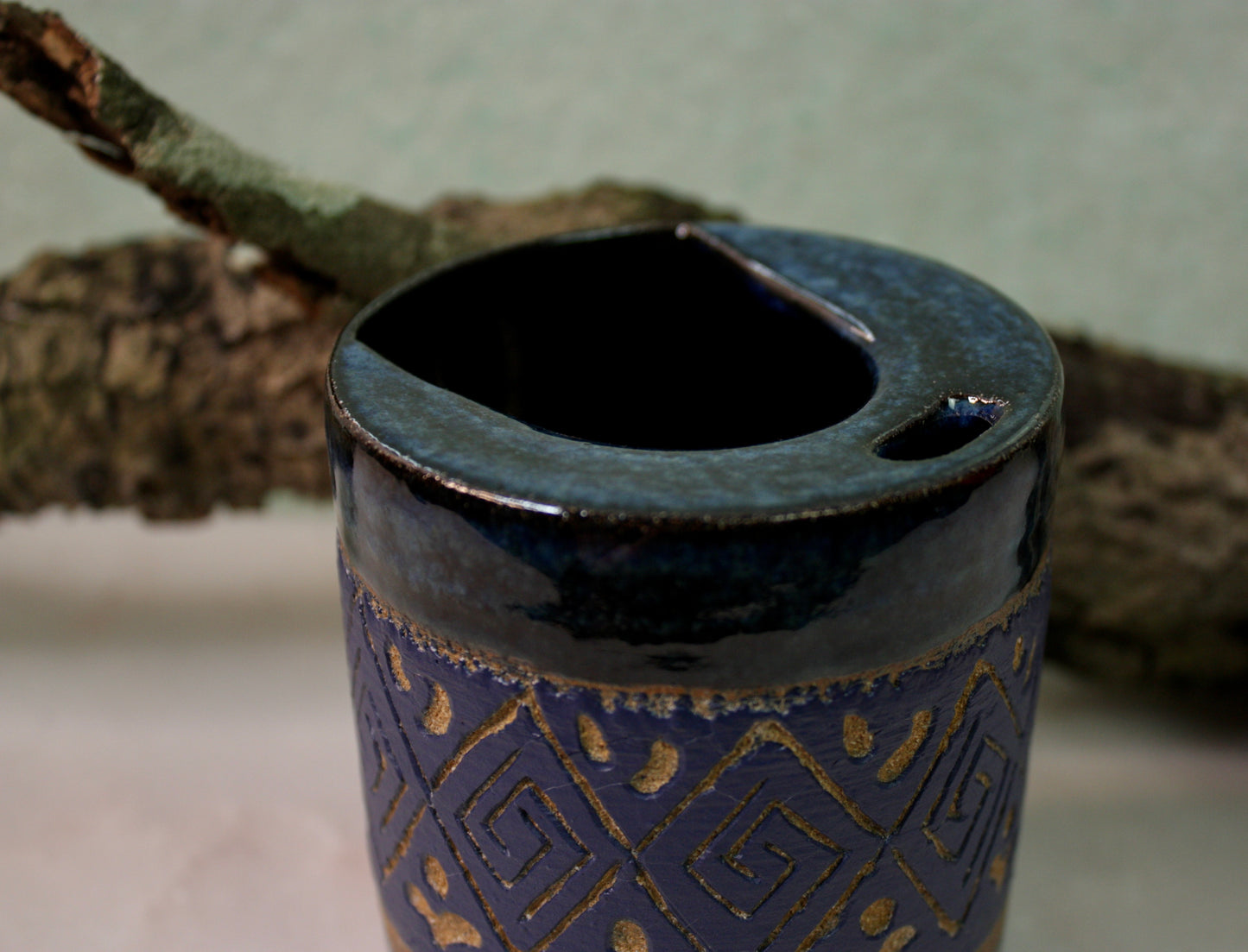 Blue Sgraffito Tumbler Cup