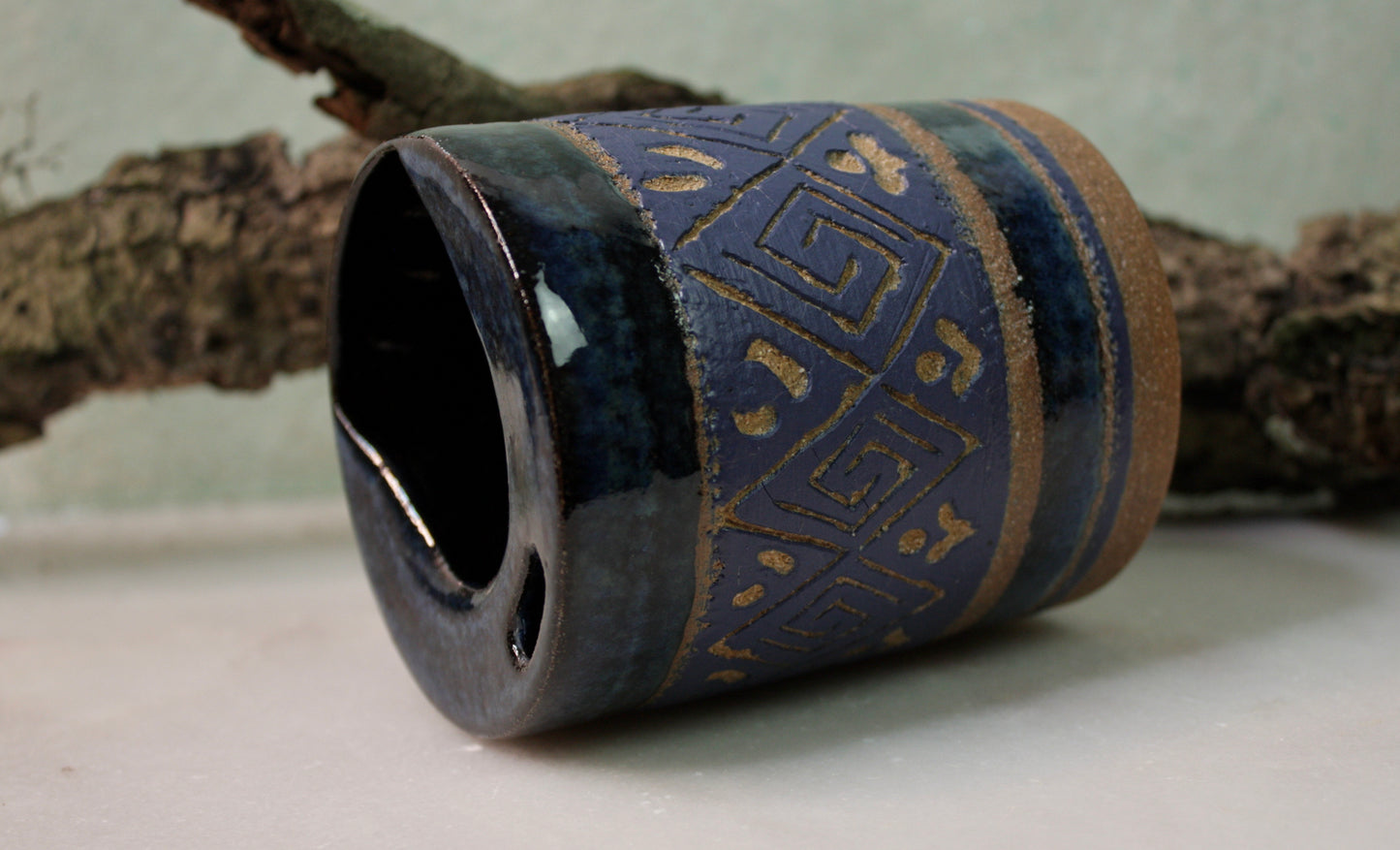 Blue Sgraffito Tumbler Cup