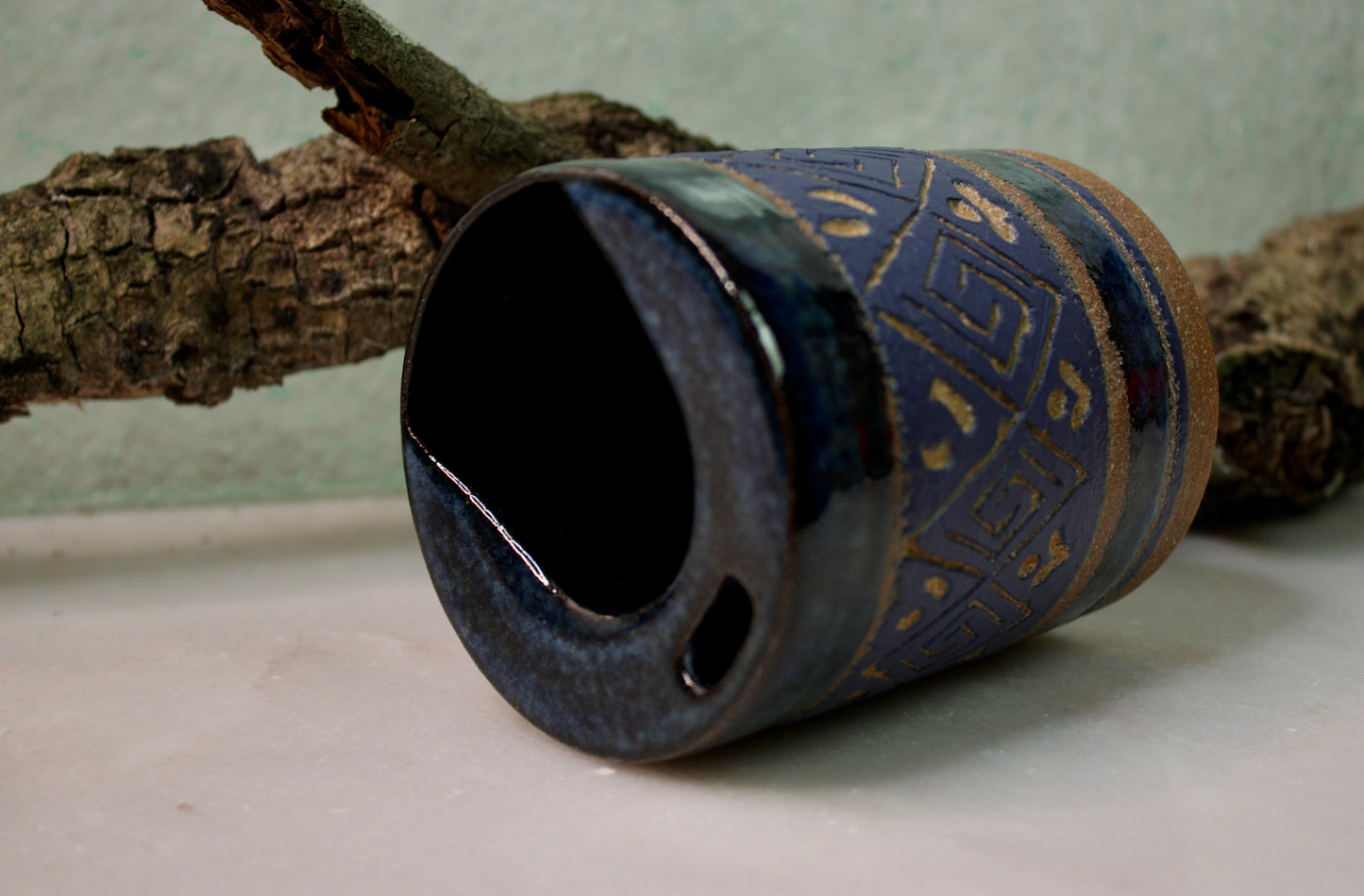 Blue Sgraffito Tumbler Cup