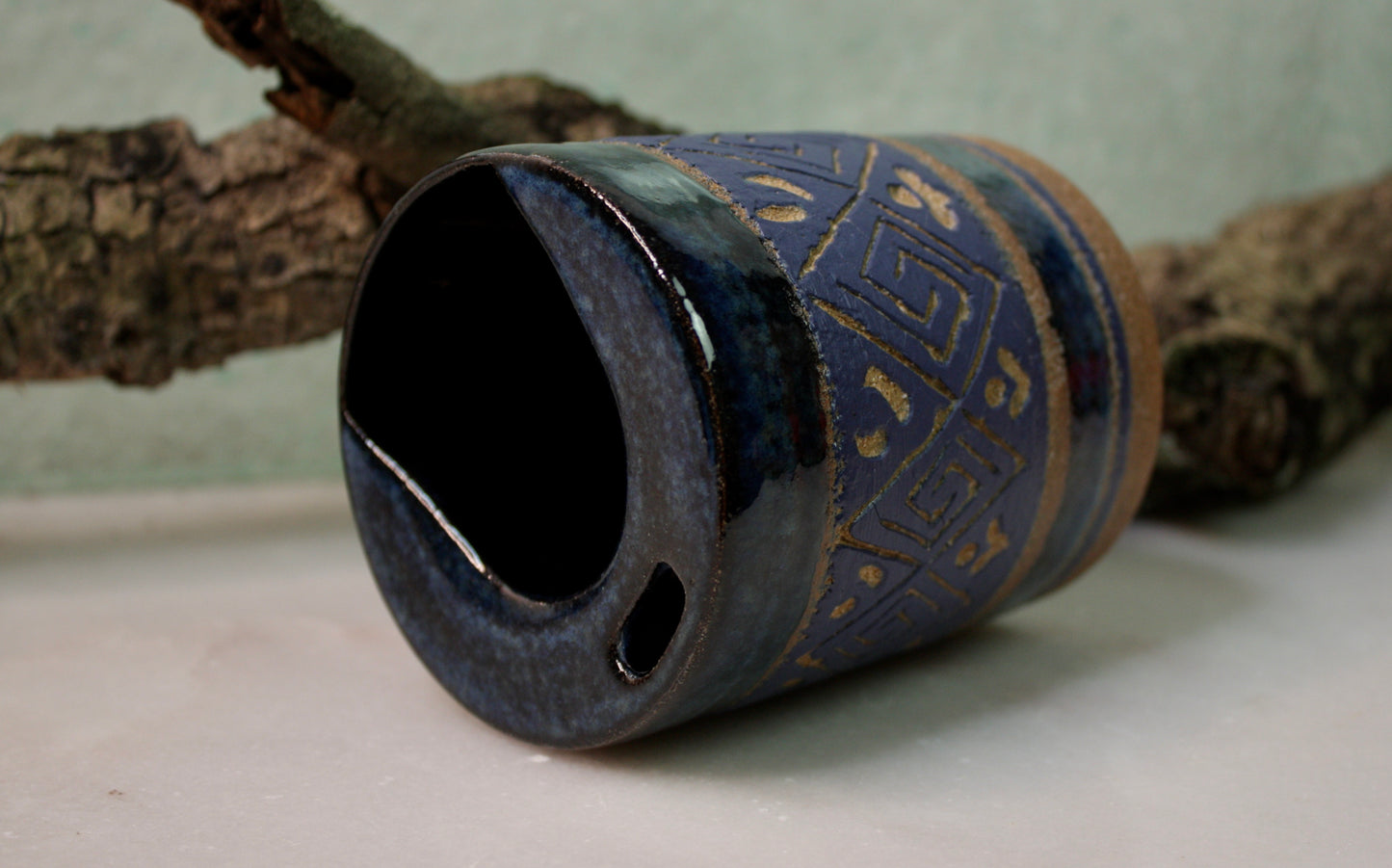 Blue Sgraffito Tumbler Cup