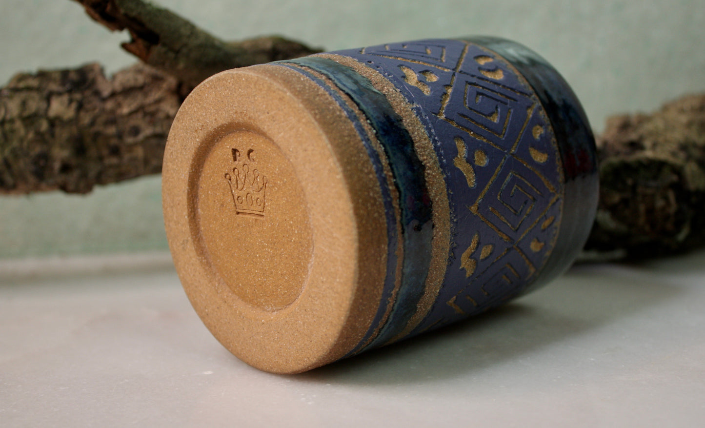 Blue Sgraffito Tumbler Cup