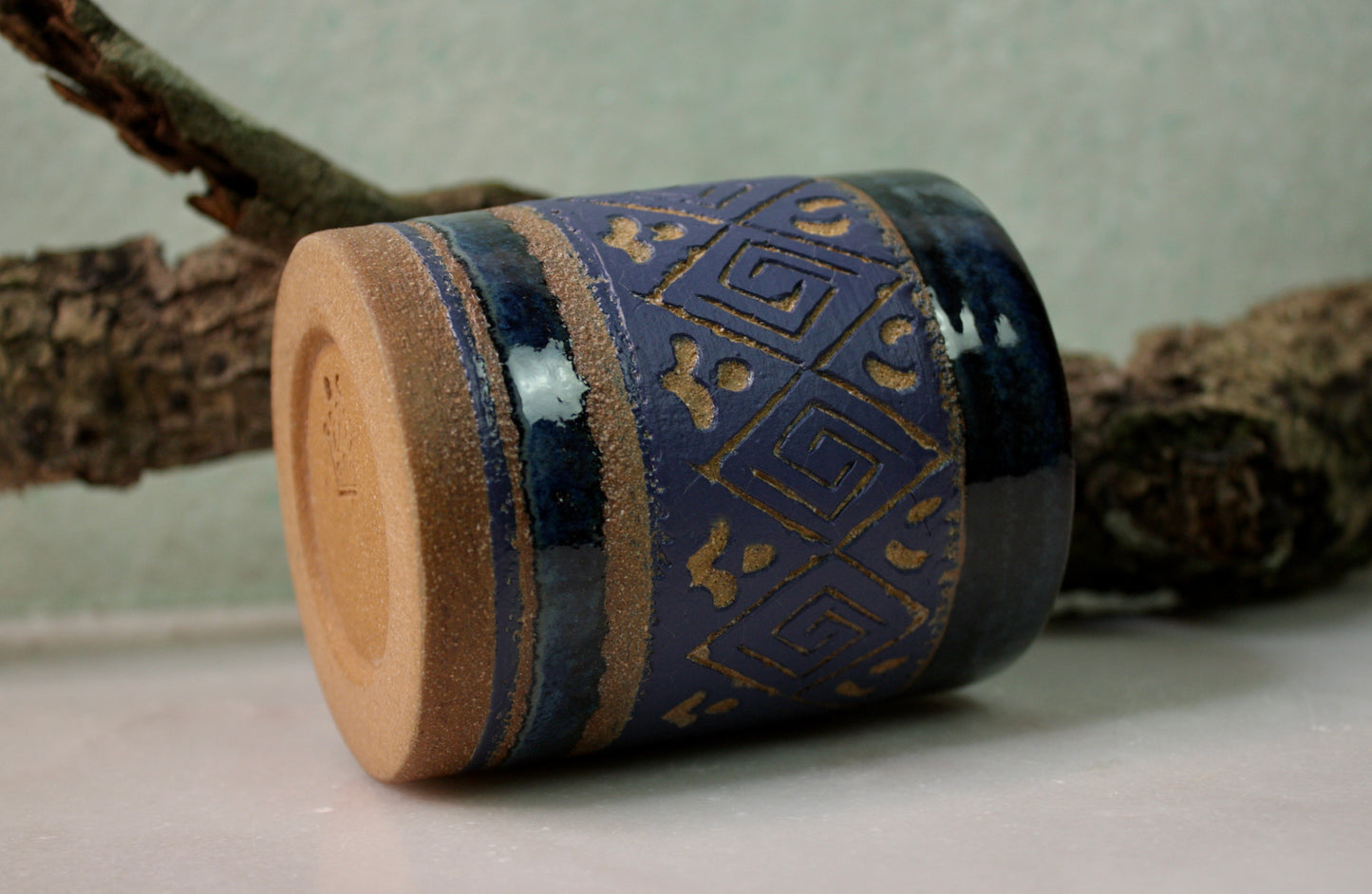 Blue Sgraffito Tumbler Cup