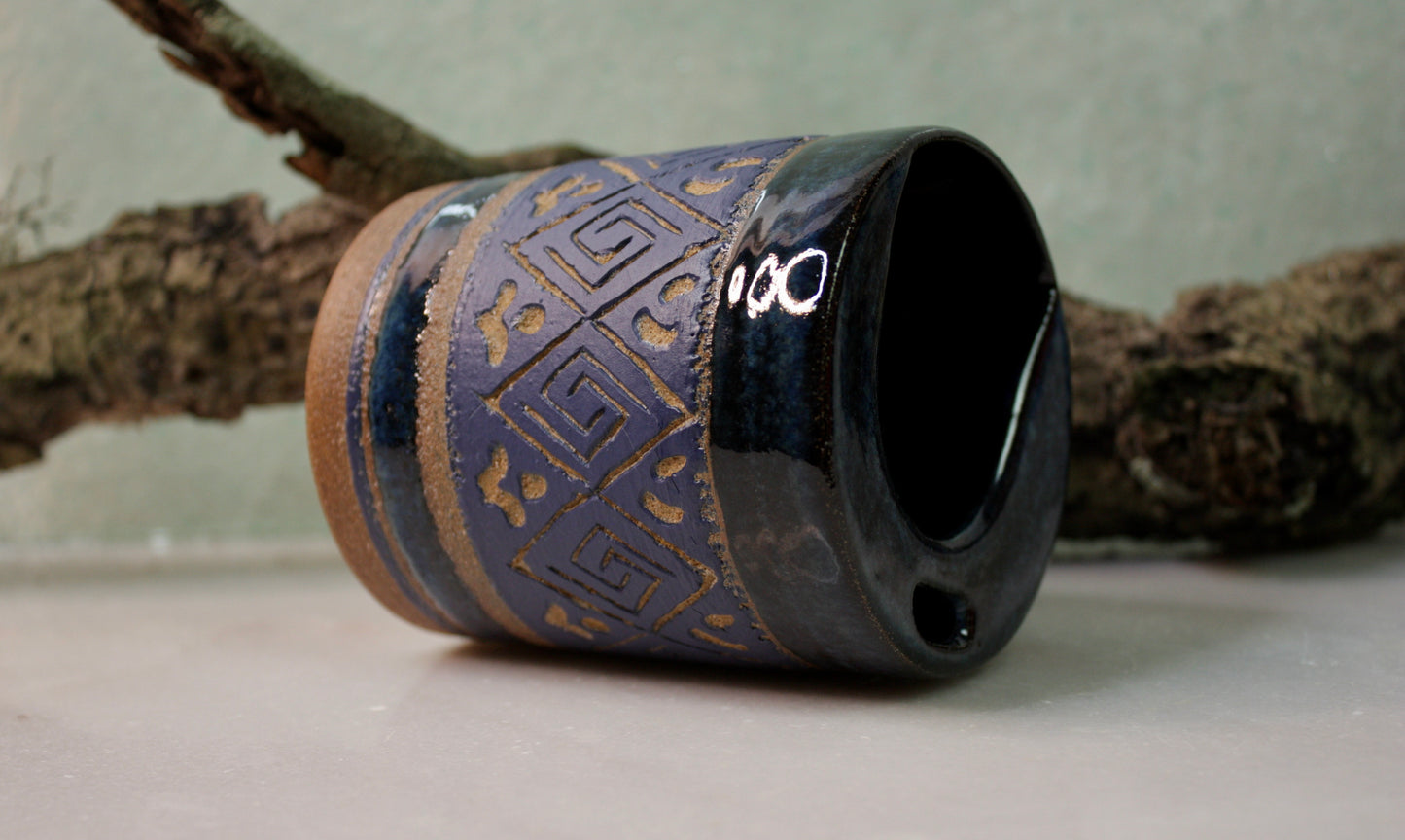 Blue Sgraffito Tumbler Cup