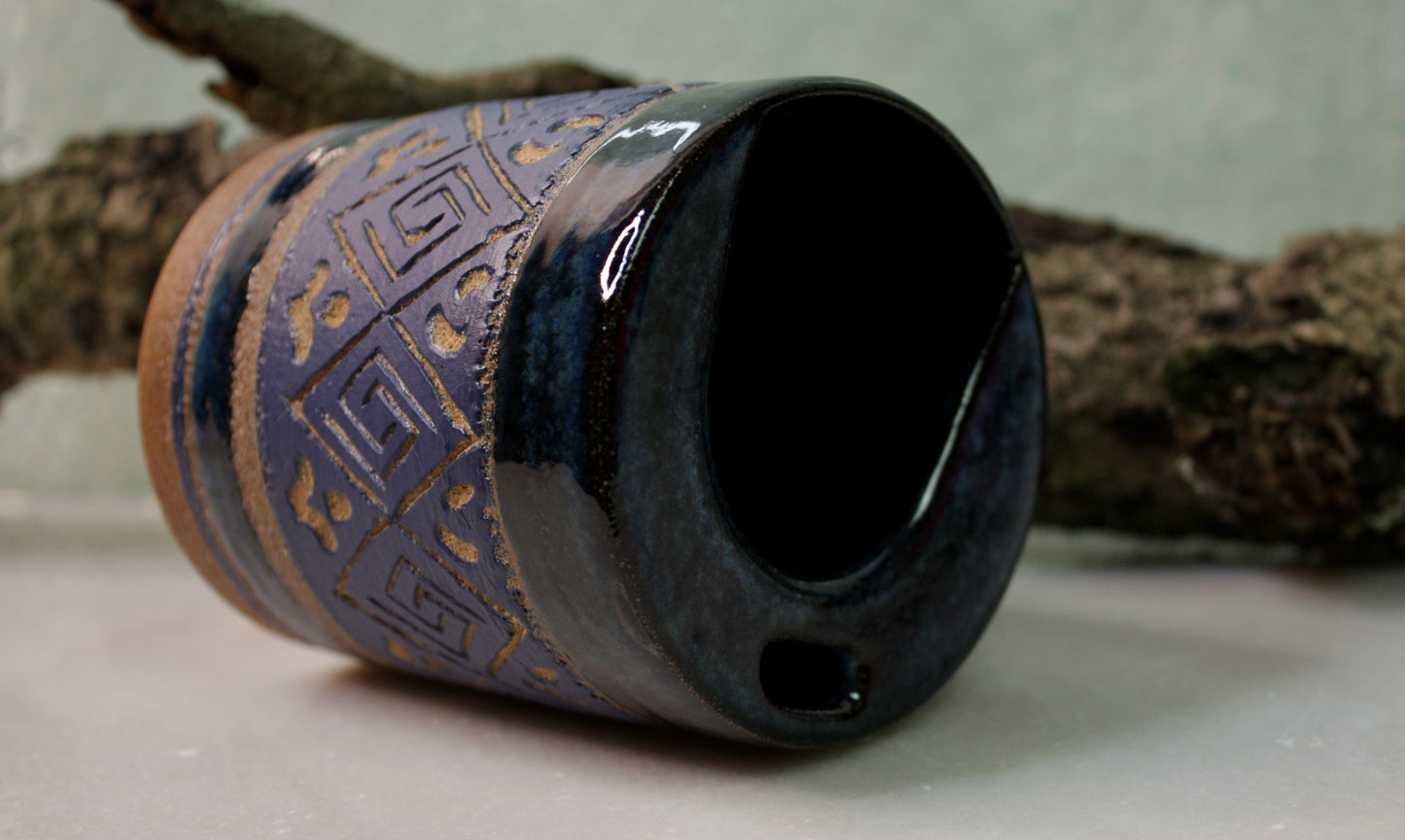Blue Sgraffito Tumbler Cup