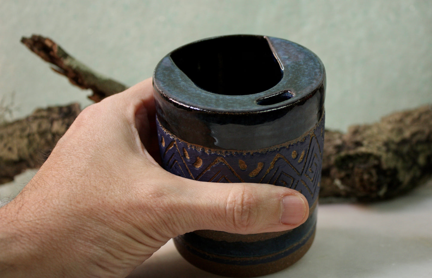 Blue Sgraffito Tumbler Cup