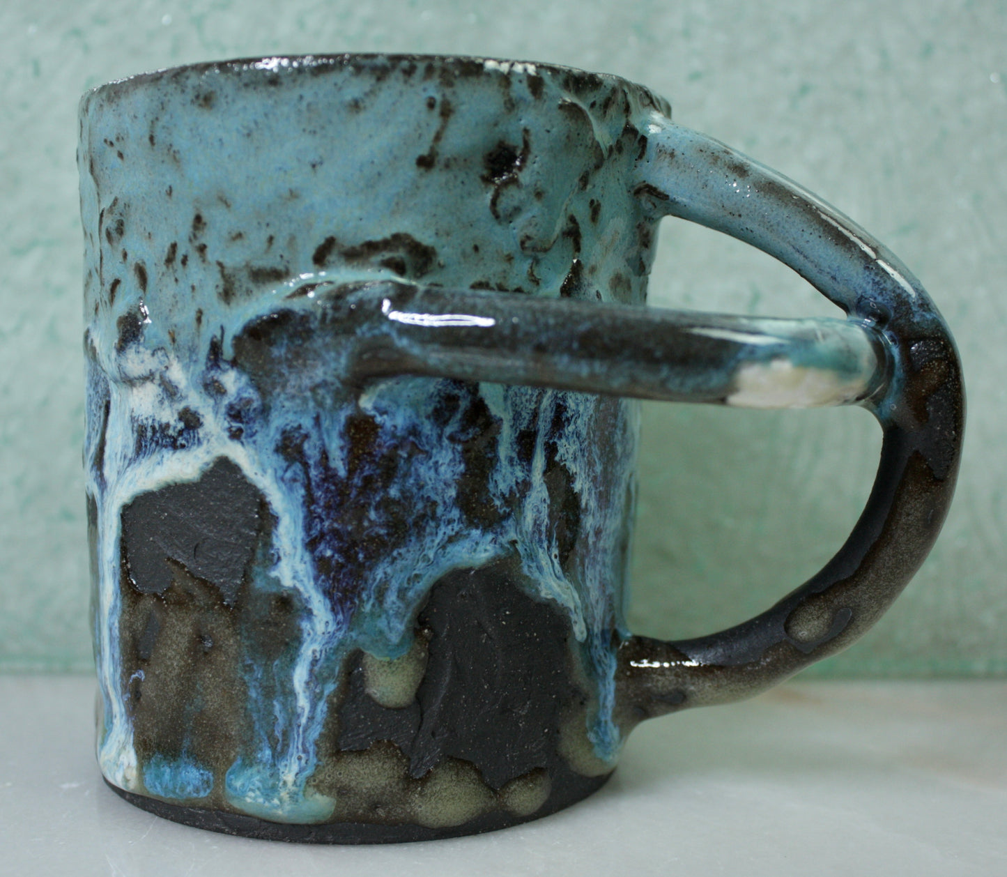 Drippy Blue Rico-Handle Mug