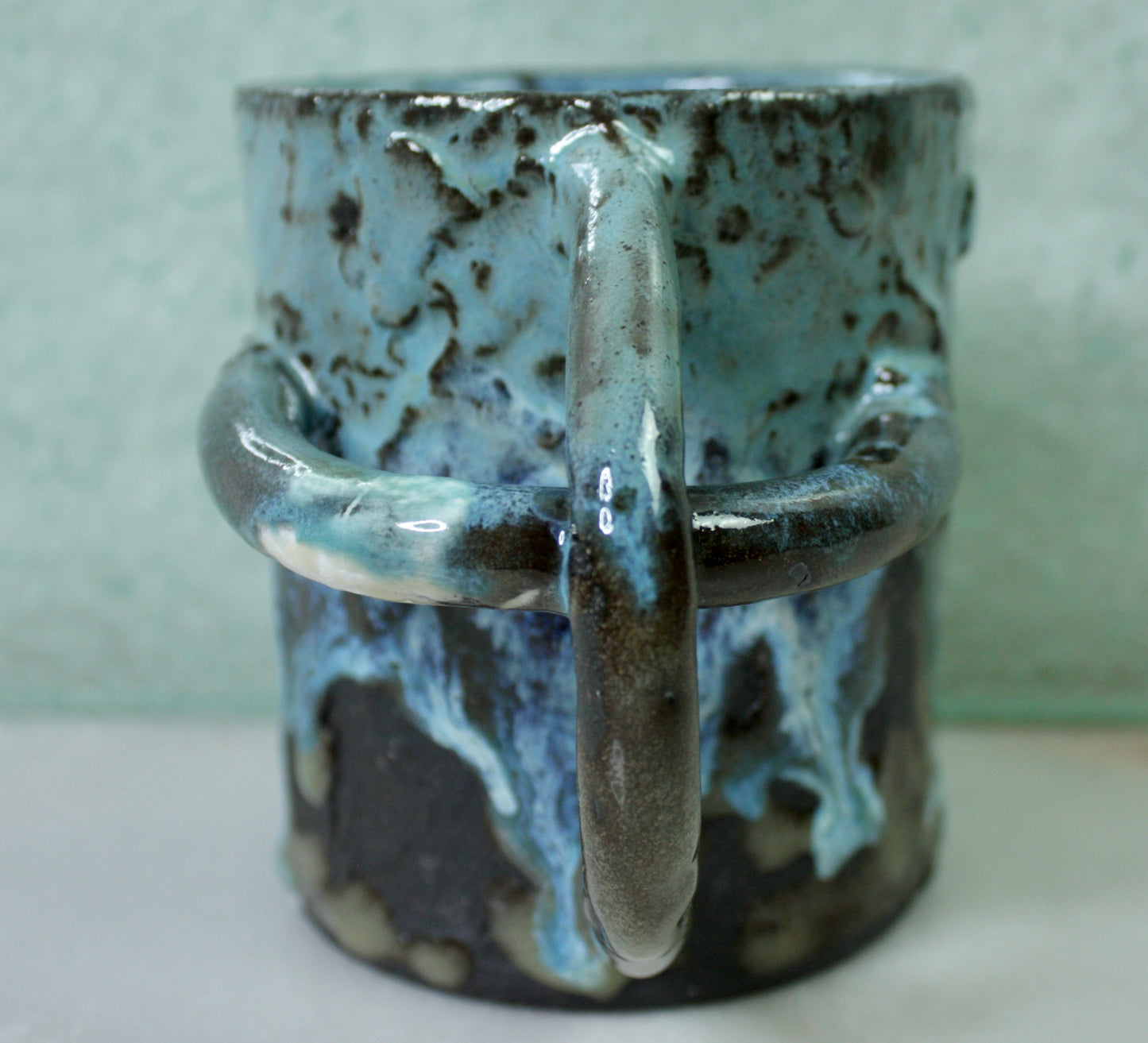 Drippy Blue Rico-Handle Mug