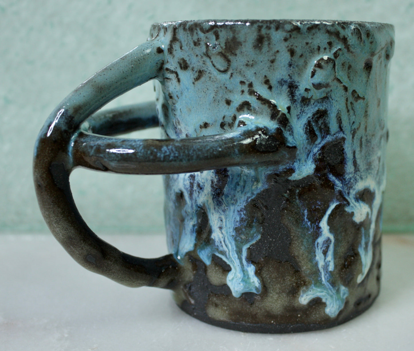 Drippy Blue Rico-Handle Mug