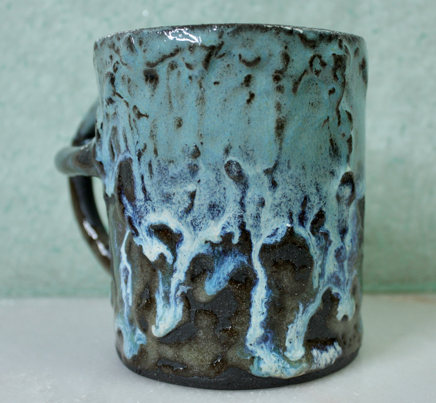 Drippy Blue Rico-Handle Mug