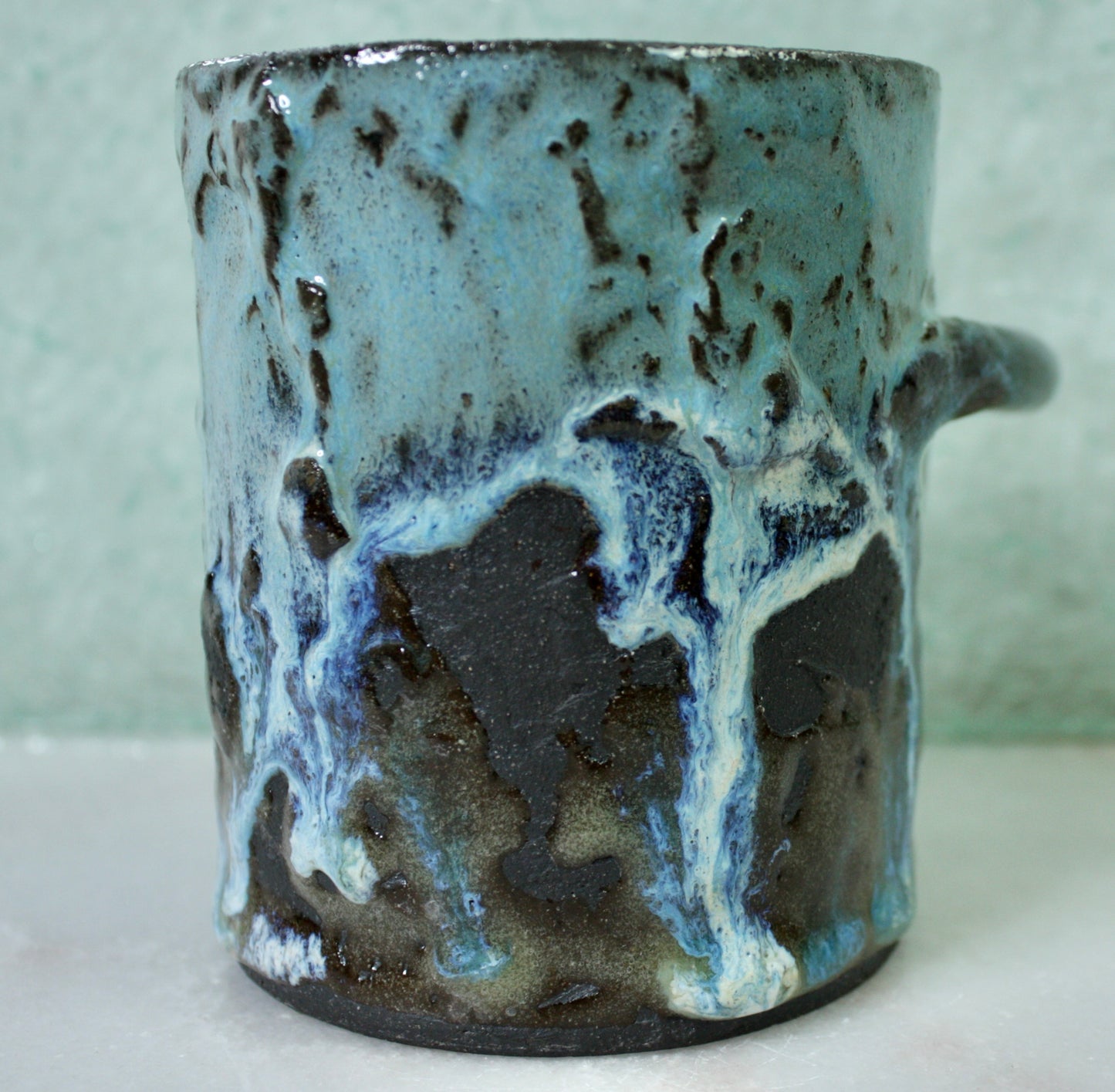 Drippy Blue Rico-Handle Mug
