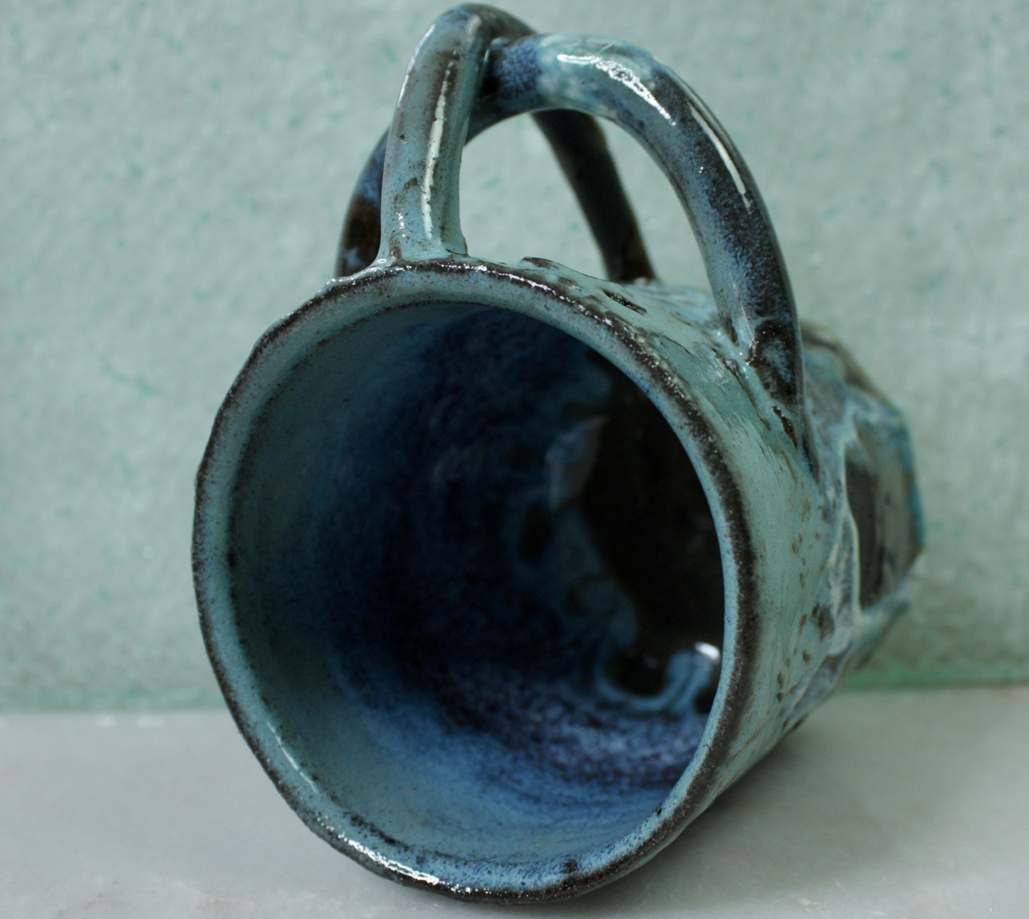 Drippy Blue Rico-Handle Mug