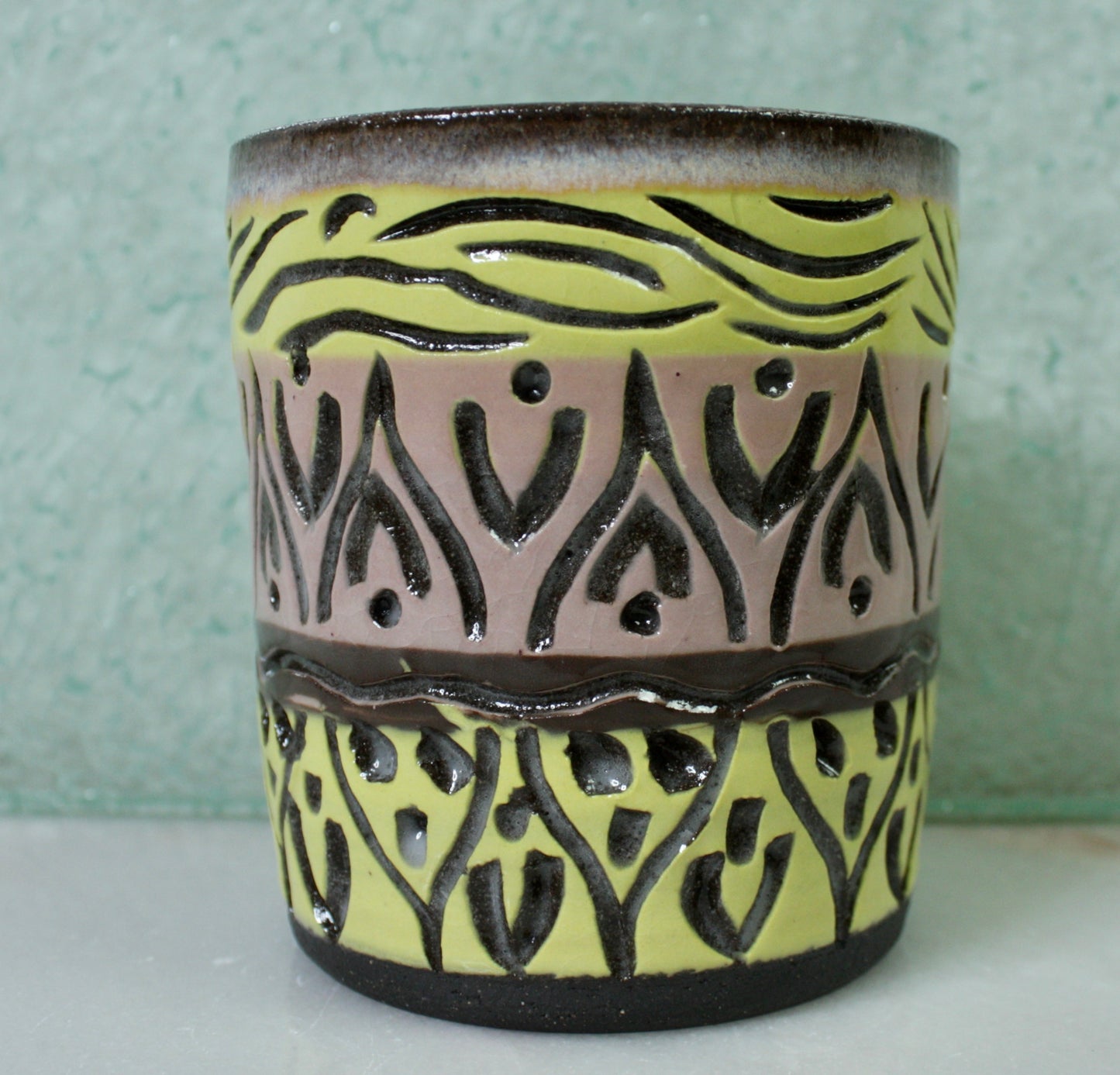 Pink/Yellow Sgraffito Cup