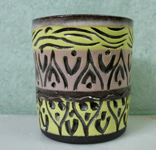 Pink/Yellow Sgraffito Cup