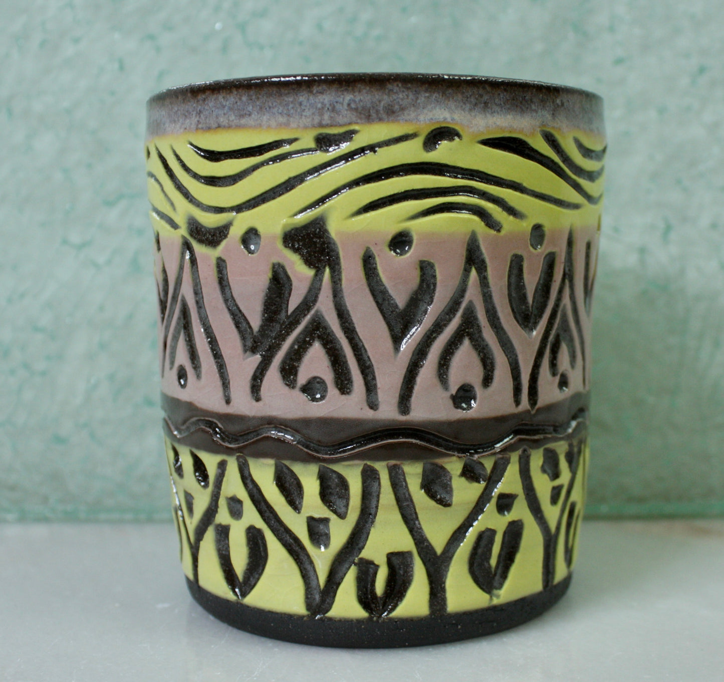 Pink/Yellow Sgraffito Cup