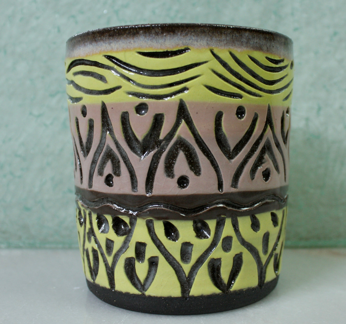 Pink/Yellow Sgraffito Cup