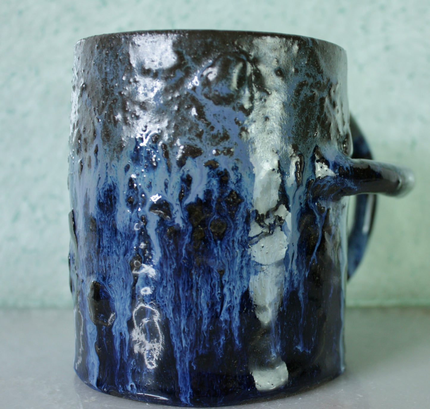 Drips in Blue Rico-Handle Mug