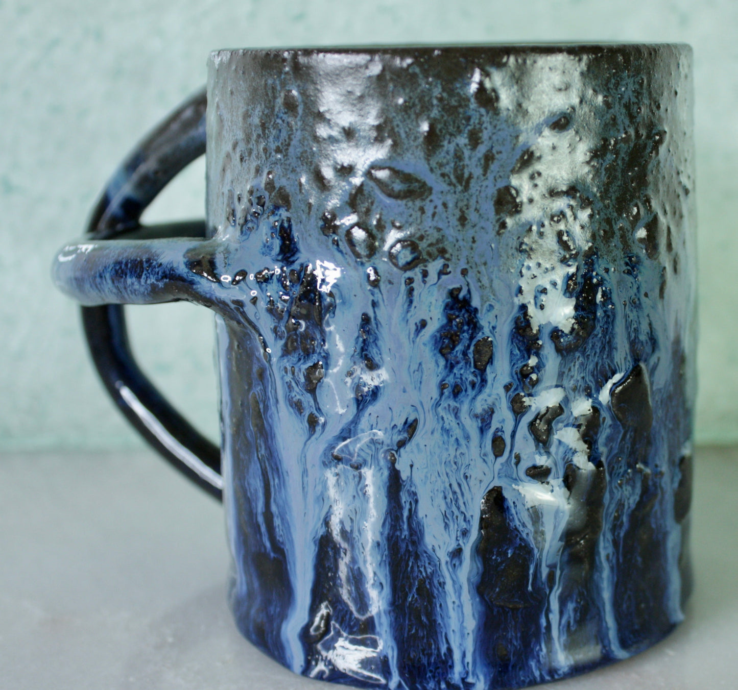Drips in Blue Rico-Handle Mug