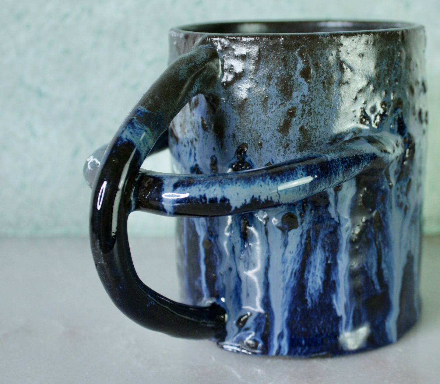 Drips in Blue Rico-Handle Mug