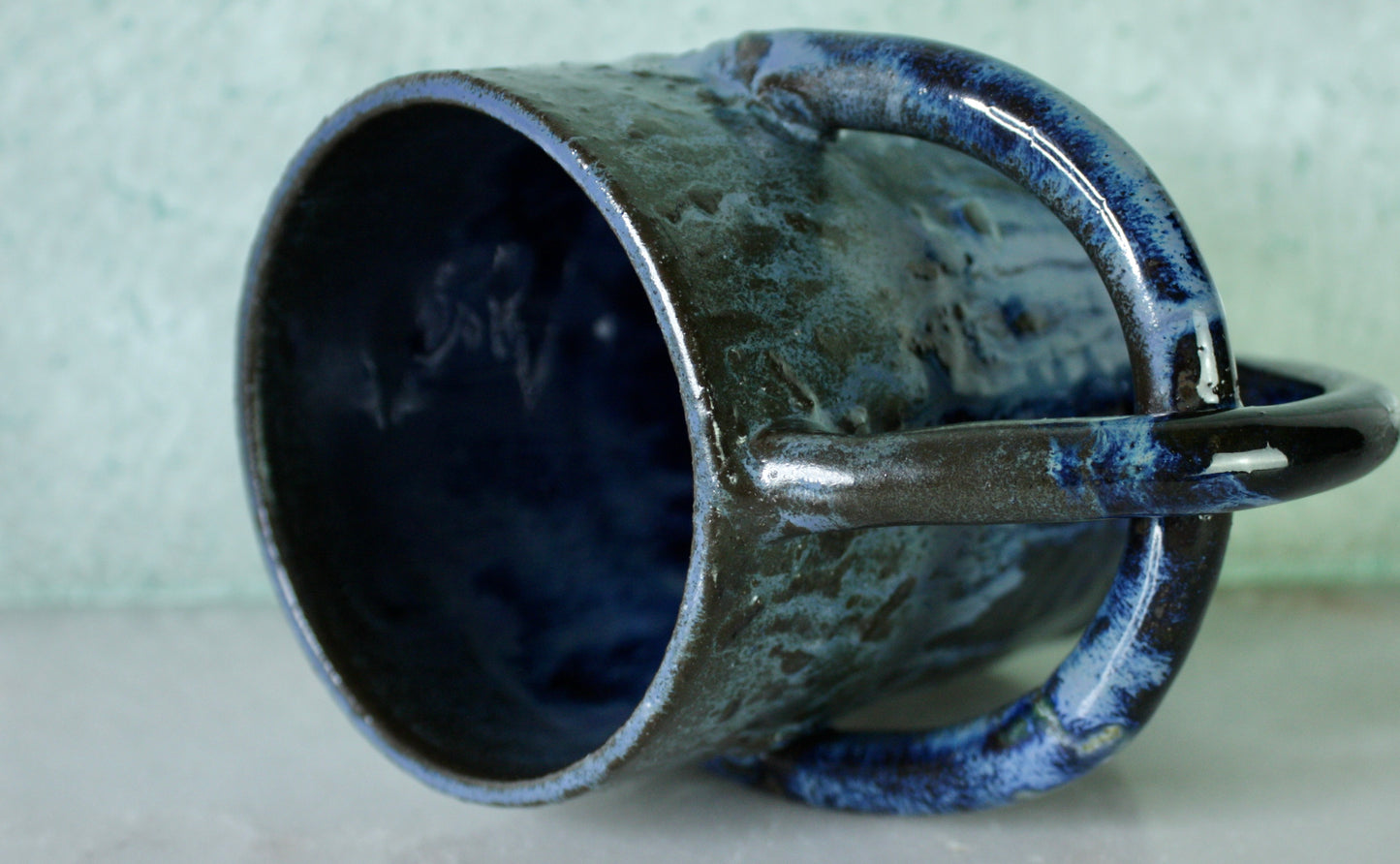 Drips in Blue Rico-Handle Mug